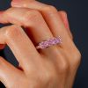 Pink Sapphire Five Stone Ring - Sterling Silver Cushion Cut Wedding Band