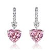 Heart & Pear Cut Pink Sapphire Drop Earrings - Sterling Silver