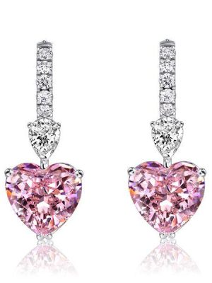 Heart & Pear Cut Pink Sapphire Drop Earrings - Sterling Silver