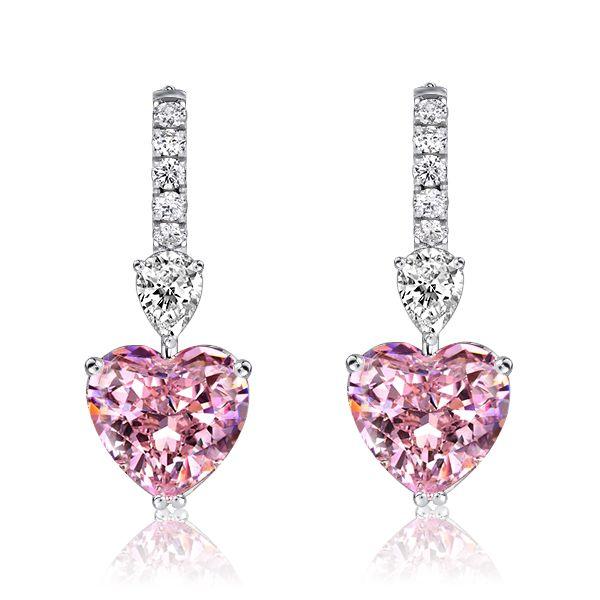 Heart & Pear Cut Pink Sapphire Drop Earrings - Sterling Silver