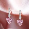 Heart & Pear Cut Pink Sapphire Drop Earrings - Sterling Silver