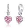 Heart & Pear Cut Pink Sapphire Drop Earrings - Sterling Silver