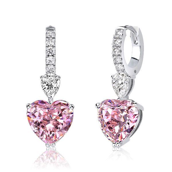 Heart & Pear Cut Pink Sapphire Drop Earrings - Sterling Silver