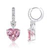Heart & Pear Cut Pink Sapphire Drop Earrings - Sterling Silver