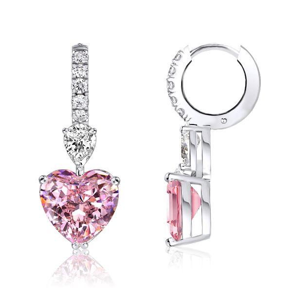 Heart & Pear Cut Pink Sapphire Drop Earrings - Sterling Silver