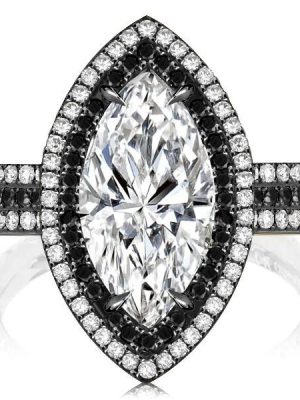 Black Marquise Cut White Sapphire Engagement Ring - 925 Sterling Silver