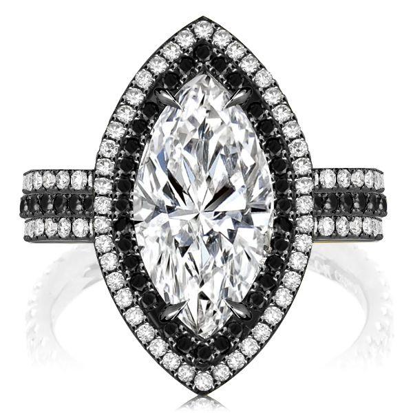 Black Marquise Cut White Sapphire Engagement Ring - 925 Sterling Silver