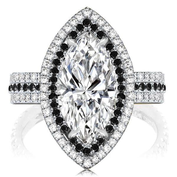 Black Marquise Cut White Sapphire Engagement Ring - 925 Sterling Silver