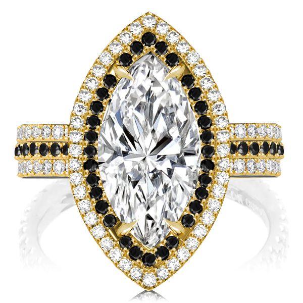 Black Marquise Cut White Sapphire Engagement Ring - 925 Sterling Silver