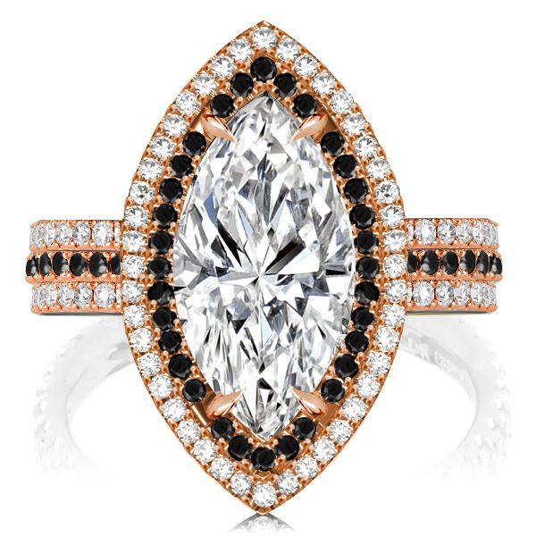 Black Marquise Cut White Sapphire Engagement Ring - 925 Sterling Silver