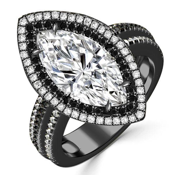 Black Marquise Cut White Sapphire Engagement Ring - 925 Sterling Silver