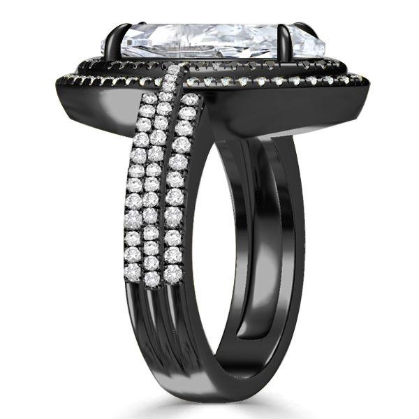 Black Marquise Cut White Sapphire Engagement Ring - 925 Sterling Silver