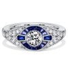 Art Deco Vintage Blue Sapphire Ring in 925 Sterling Silver, 1.41 CTW