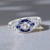 Art Deco Vintage Blue Sapphire Ring in 925 Sterling Silver, 1.41 CTW