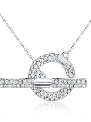 Sterling Silver Pave Setting Toggle Clasp Necklace with 1.08 CT. TW Stones