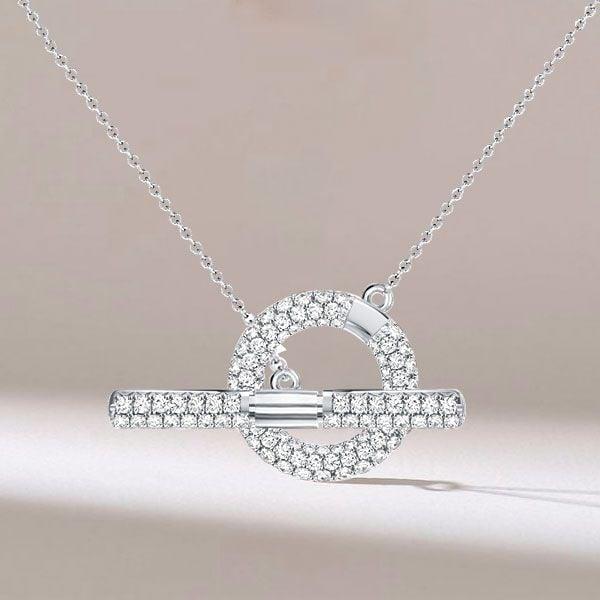 Sterling Silver Pave Setting Toggle Clasp Necklace with 1.08 CT. TW Stones