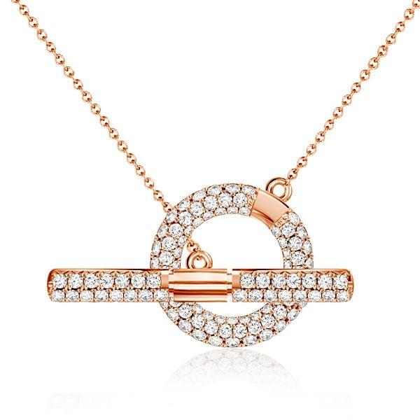 Sterling Silver Pave Setting Toggle Clasp Necklace with 1.08 CT. TW Stones