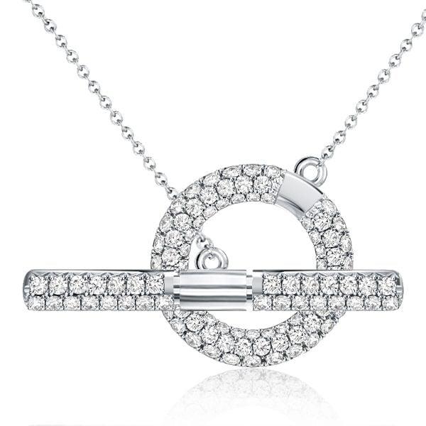 Sterling Silver Pave Setting Toggle Clasp Necklace with 1.08 CT. TW Stones