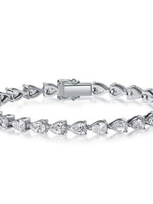 Sterling Silver Pear Cut Tennis Bracelet with Simulated Diamonds, Available in Multiple Lengths