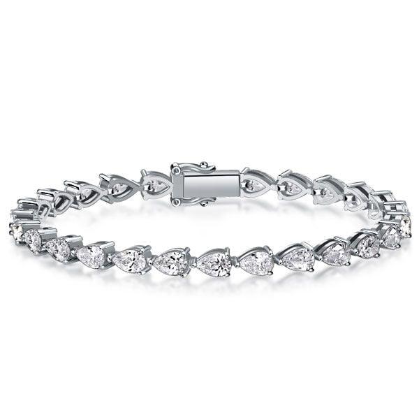 Sterling Silver Pear Cut Tennis Bracelet with Simulated Diamonds, Available in Multiple Lengths