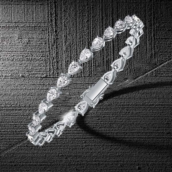 Sterling Silver Pear Cut Tennis Bracelet with Simulated Diamonds, Available in Multiple Lengths