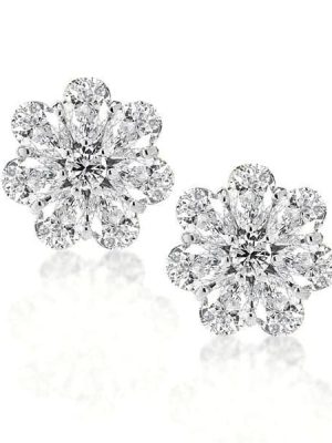 Sterling Silver Flower Stud Earrings with Pear and Round Cut Accents