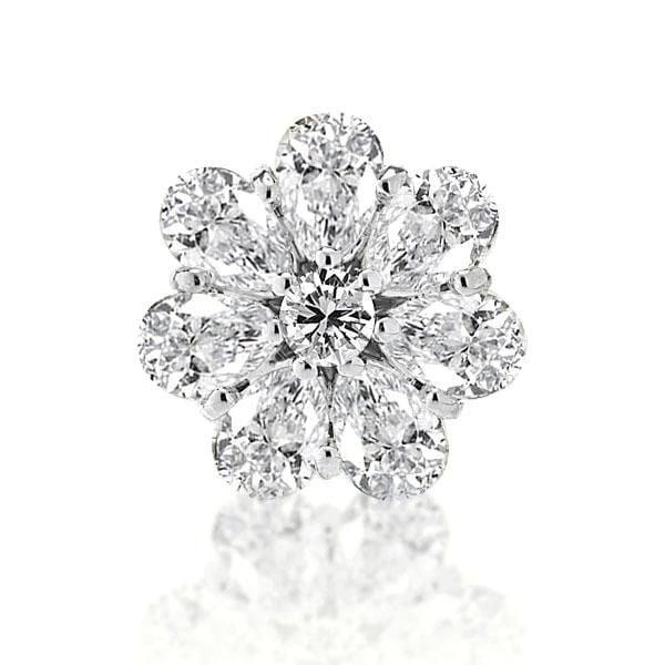 Sterling Silver Flower Stud Earrings with Pear and Round Cut Accents