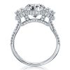 White Sapphire Halo Engagement Ring, Oval Three Stone Sterling Silver Ring