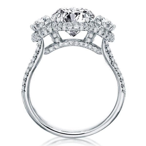 White Sapphire Halo Engagement Ring, Oval Three Stone Sterling Silver Ring