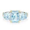 Five Stone Radiant Cut Aquamarine Engagement Ring in Sterling Silver with Gold Plating