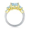 Five Stone Radiant Cut Aquamarine Engagement Ring in Sterling Silver with Gold Plating