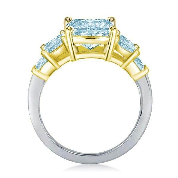 Five Stone Radiant Cut Aquamarine Engagement Ring in Sterling Silver with Gold Plating