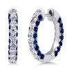 3-Sided Round Blue Hoop Earrings for Women in 925 Sterling Silver