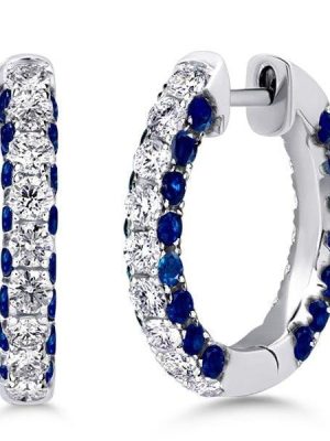 3-Sided Round Blue Hoop Earrings for Women in 925 Sterling Silver