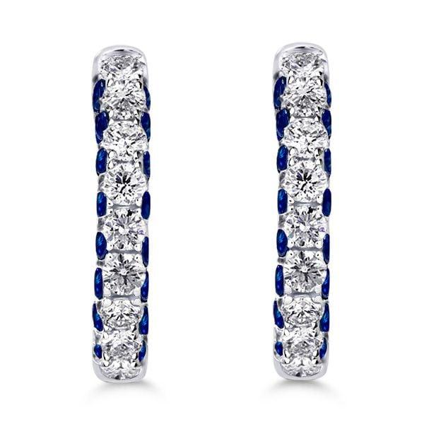 3-Sided Round Blue Hoop Earrings for Women in 925 Sterling Silver