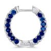 3-Sided Round Blue Hoop Earrings for Women in 925 Sterling Silver