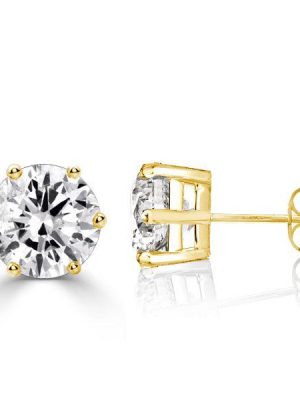 18K Gold Plated Sterling Silver Round Cut Cubic Zirconia Stud Earrings - 8mm