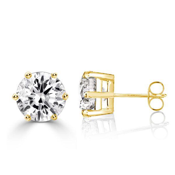 18K Gold Plated Sterling Silver Round Cut Cubic Zirconia Stud Earrings - 8mm