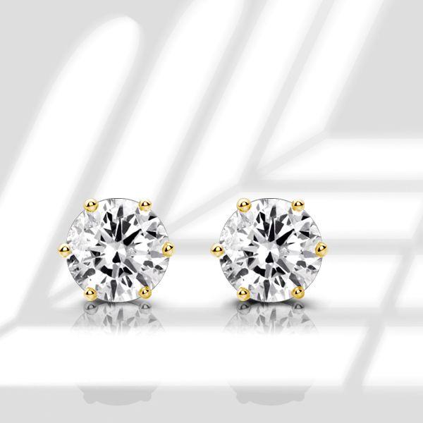 18K Gold Plated Sterling Silver Round Cut Cubic Zirconia Stud Earrings - 8mm
