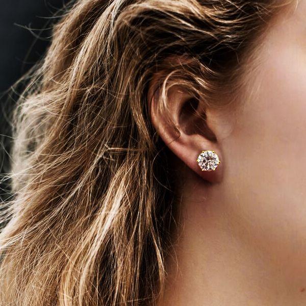 18K Gold Plated Sterling Silver Round Cut Cubic Zirconia Stud Earrings - 8mm