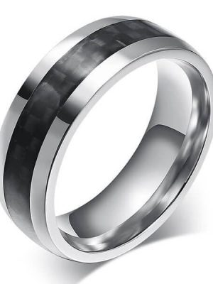 Carbon Fiber Titanium Wedding Band for Men - Black & Silver 8mm Ring