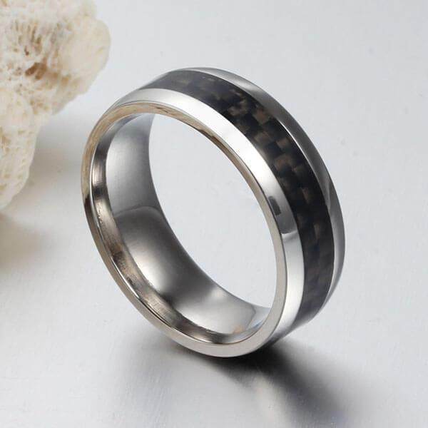 Carbon Fiber Titanium Wedding Band for Men - Black & Silver 8mm Ring