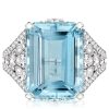Emerald Cut Aquamarine Engagement Ring - Split Shank Sterling Silver
