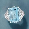 Emerald Cut Aquamarine Engagement Ring - Split Shank Sterling Silver