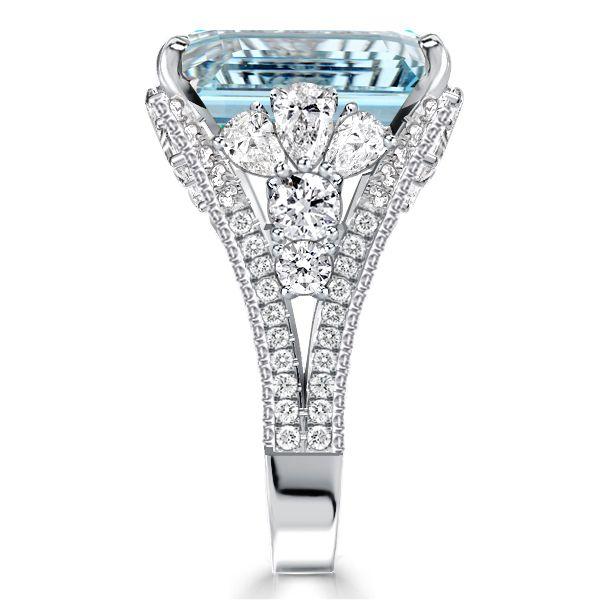 Emerald Cut Aquamarine Engagement Ring - Split Shank Sterling Silver