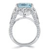 Emerald Cut Aquamarine Engagement Ring - Split Shank Sterling Silver