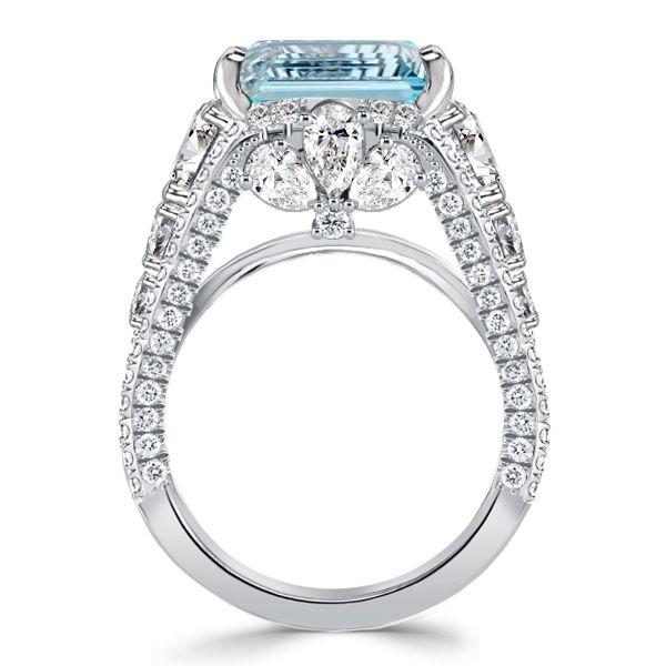 Emerald Cut Aquamarine Engagement Ring - Split Shank Sterling Silver