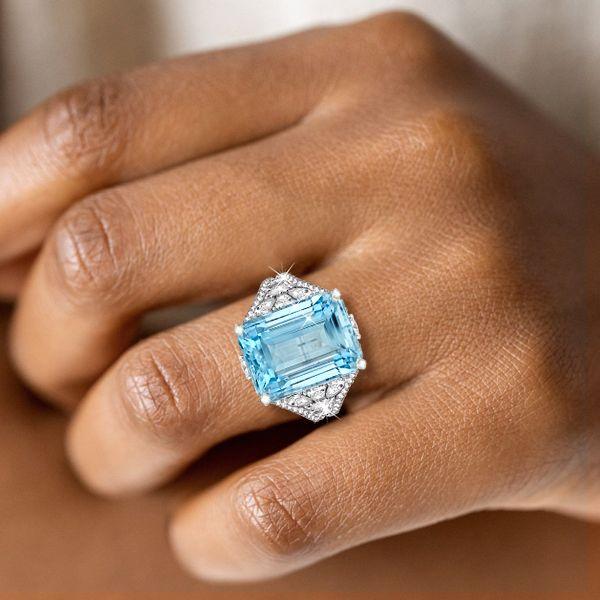 Emerald Cut Aquamarine Engagement Ring - Split Shank Sterling Silver