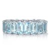 Emerald Cut Aquamarine Eternity Band Ring - 925 Sterling Silver