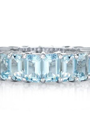Emerald Cut Aquamarine Eternity Band Ring - 925 Sterling Silver